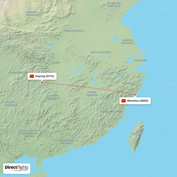 Wenzhou - Dayong direct flight map