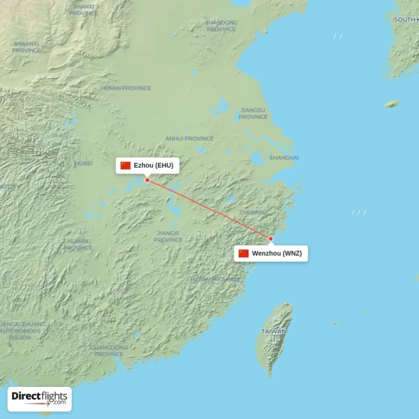 Wenzhou - Ezhou direct flight map