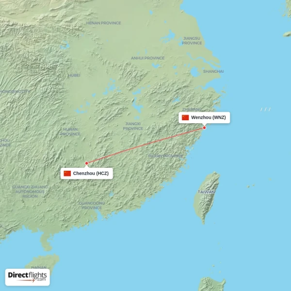 Wenzhou - Chenzhou direct flight map