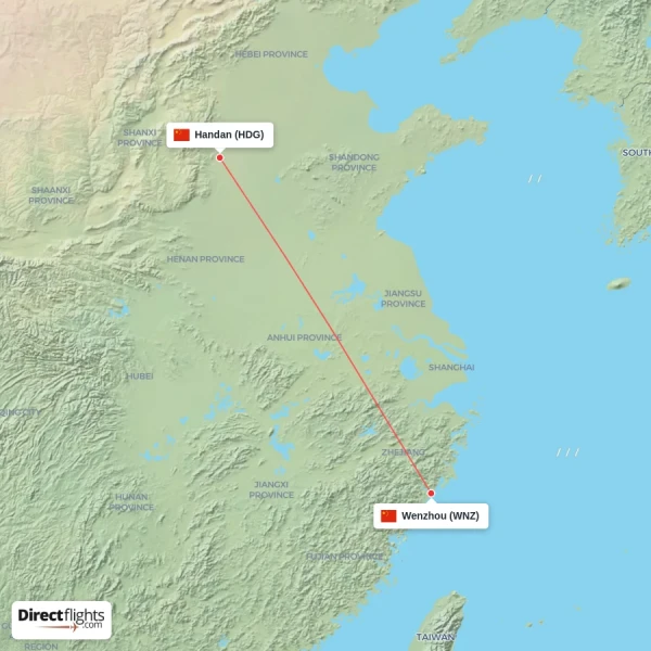 Wenzhou - Handan direct flight map