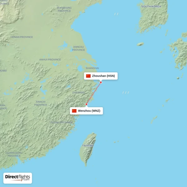 Wenzhou - Zhoushan direct flight map