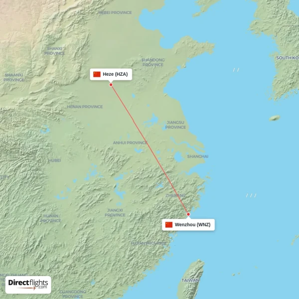 Wenzhou - Heze direct flight map