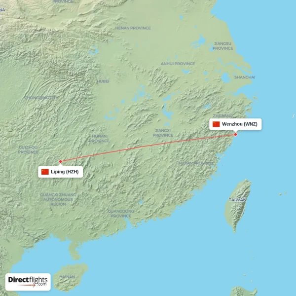 Wenzhou - Liping direct flight map