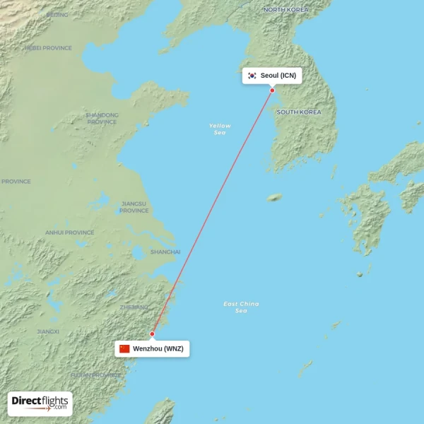 Wenzhou - Seoul direct flight map