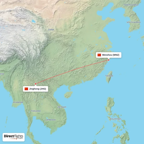 Wenzhou - Jinghong direct flight map