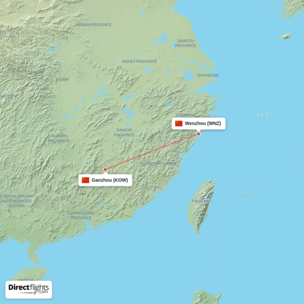 Wenzhou - Ganzhou direct flight map