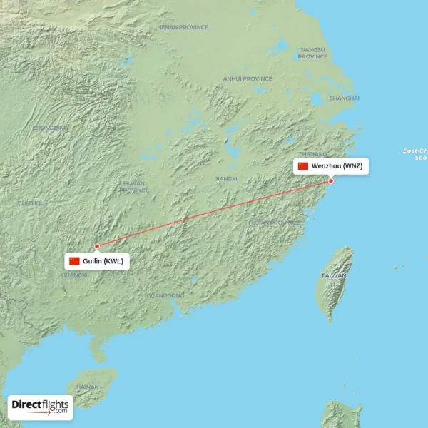 Wenzhou - Guilin direct flight map