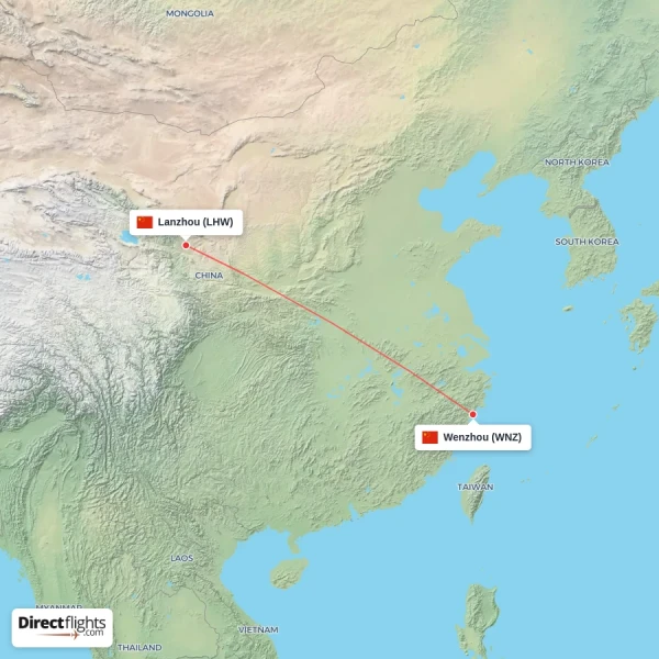 Wenzhou - Lanzhou direct flight map