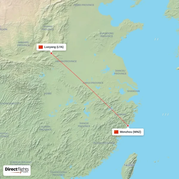 Wenzhou - Luoyang direct flight map