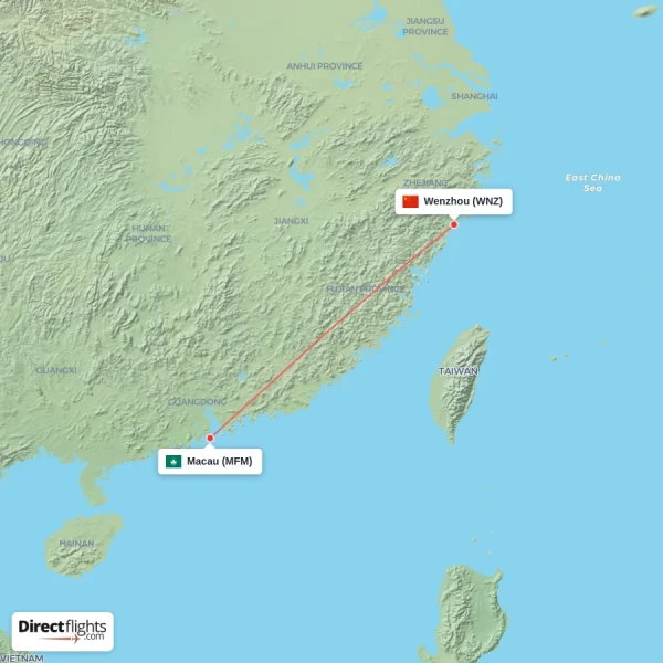 Wenzhou - Macau direct flight map