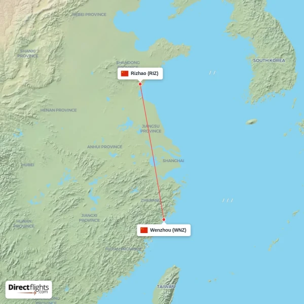 Wenzhou - Rizhao direct flight map