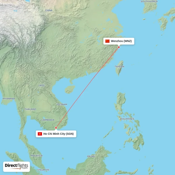 Wenzhou - Ho Chi Minh City direct flight map