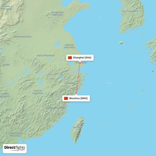 Wenzhou - Shanghai direct flight map