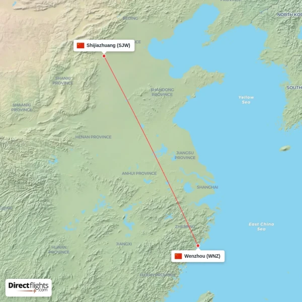 Wenzhou - Shijiazhuang direct flight map