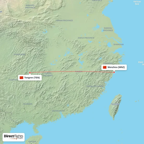 Wenzhou - Tongren direct flight map
