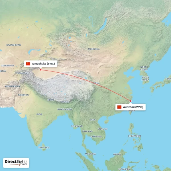 Wenzhou - Tumushuke direct flight map