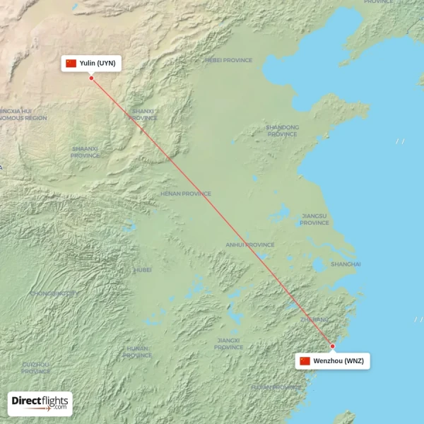 Wenzhou - Yulin direct flight map