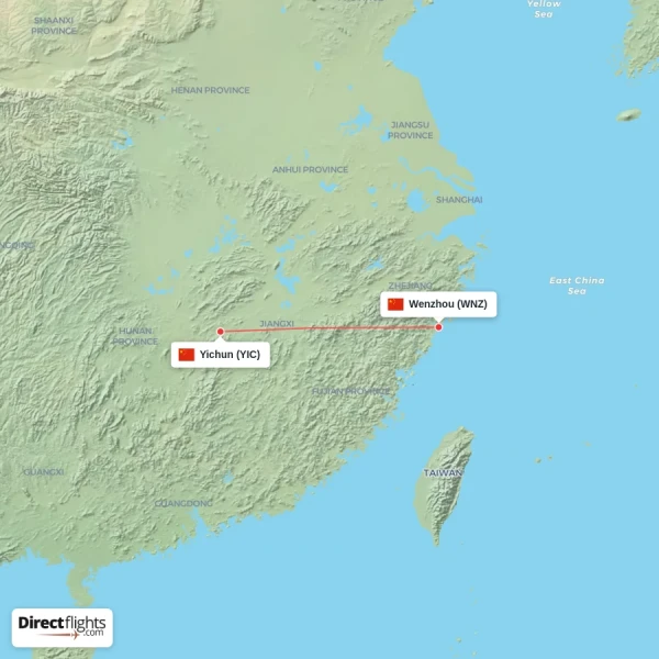 Wenzhou - Yichun direct flight map