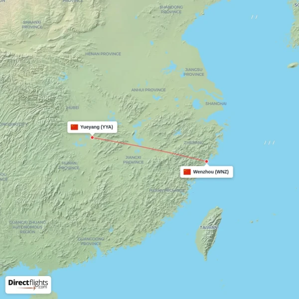Wenzhou - Yueyang direct flight map