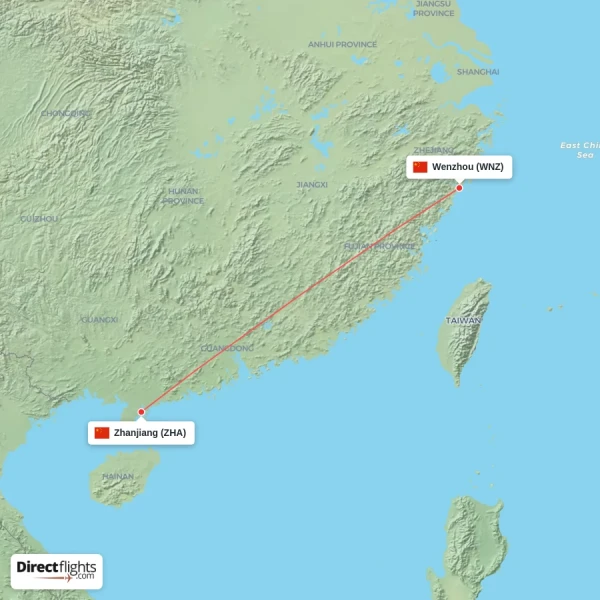 Wenzhou - Zhanjiang direct flight map