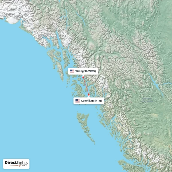 Wrangell - Ketchikan direct flight map