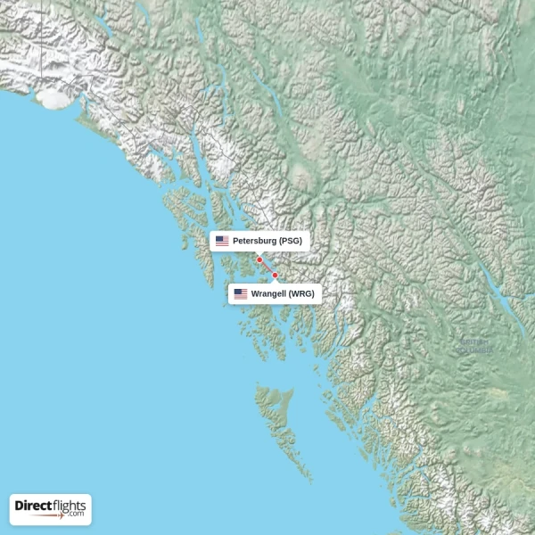 Wrangell - Petersburg direct flight map