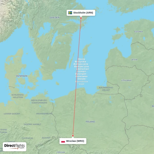Wroclaw - Stockholm direct flight map