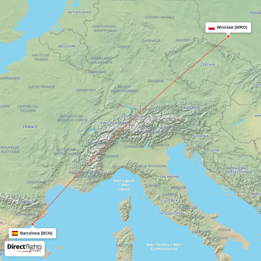 WRO - BCN route map