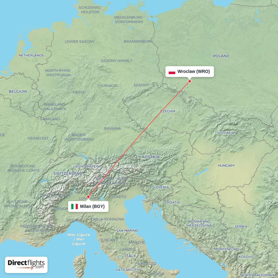 WRO - BGY route map