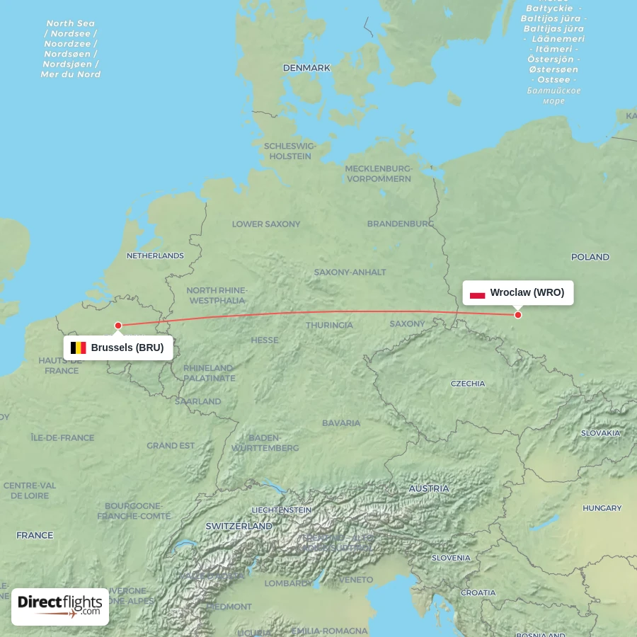 WRO - BRU route map