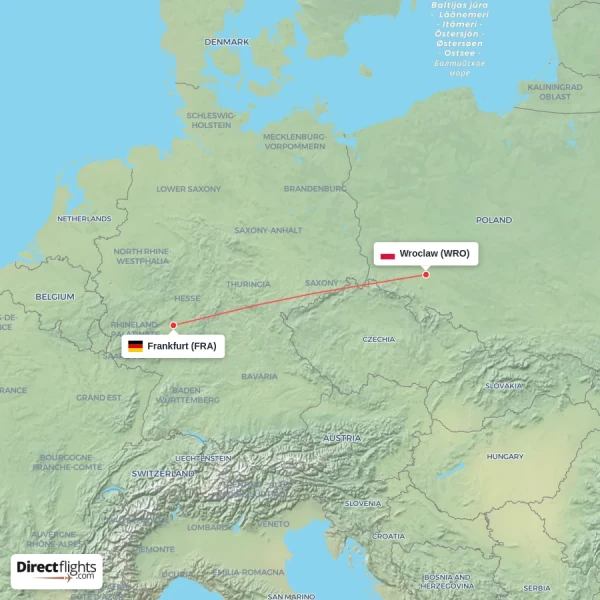 Wroclaw - Frankfurt direct flight map