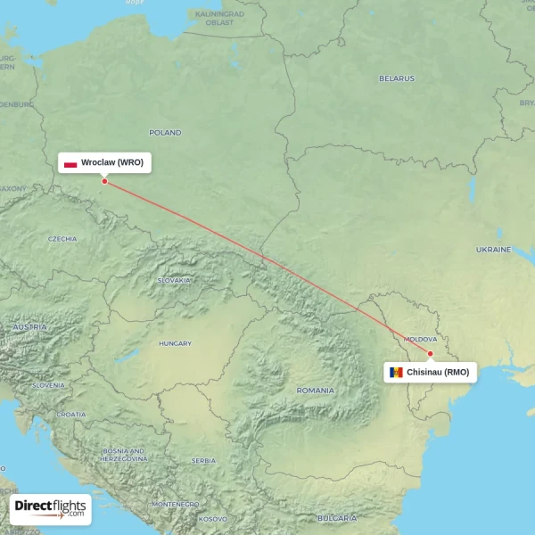 Wroclaw - Chisinau direct flight map