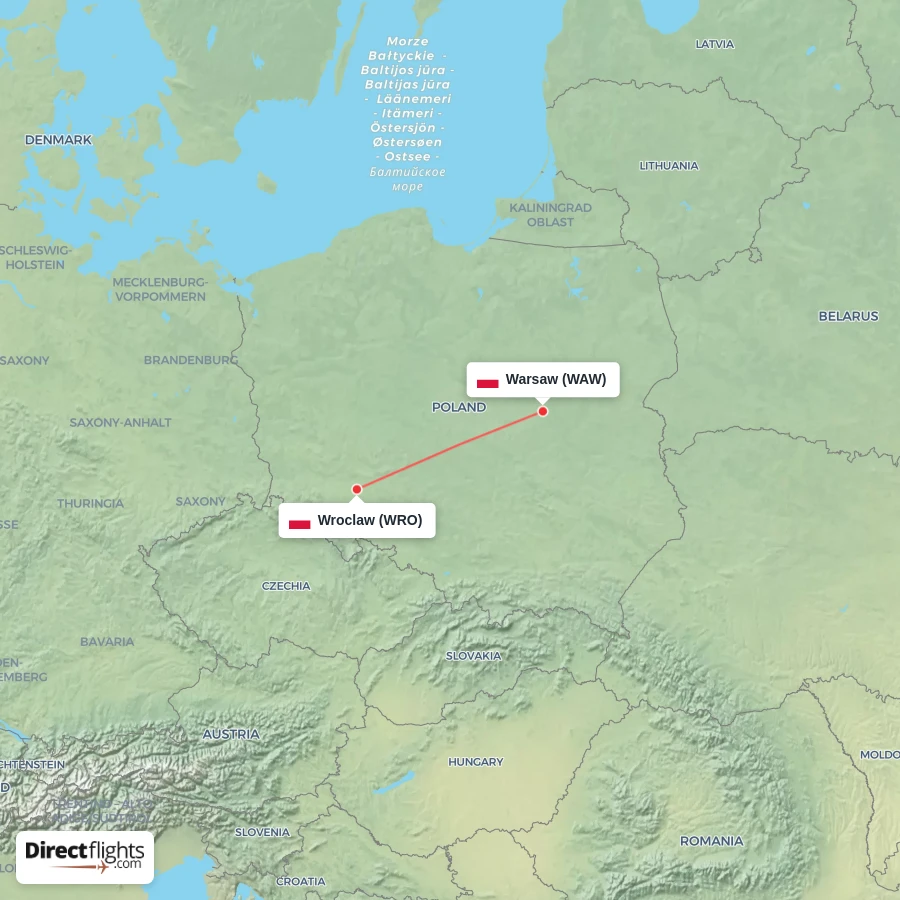 WRO - WAW route map