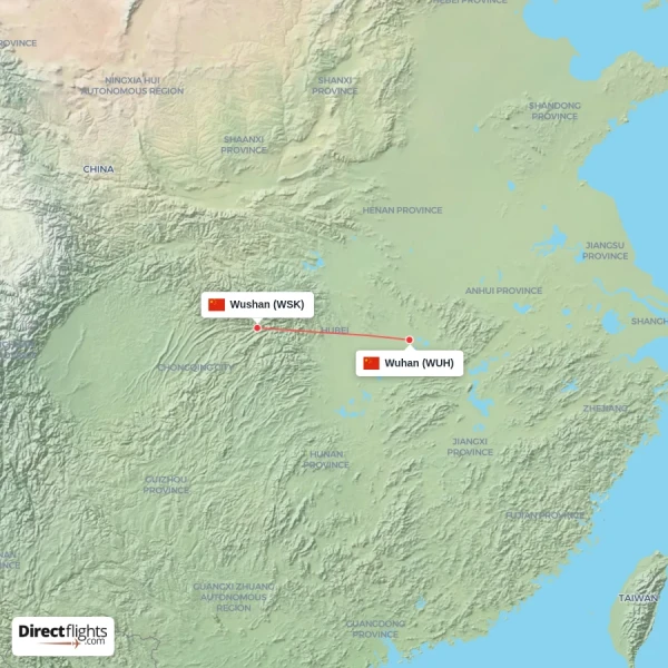 Wushan - Wuhan direct flight map