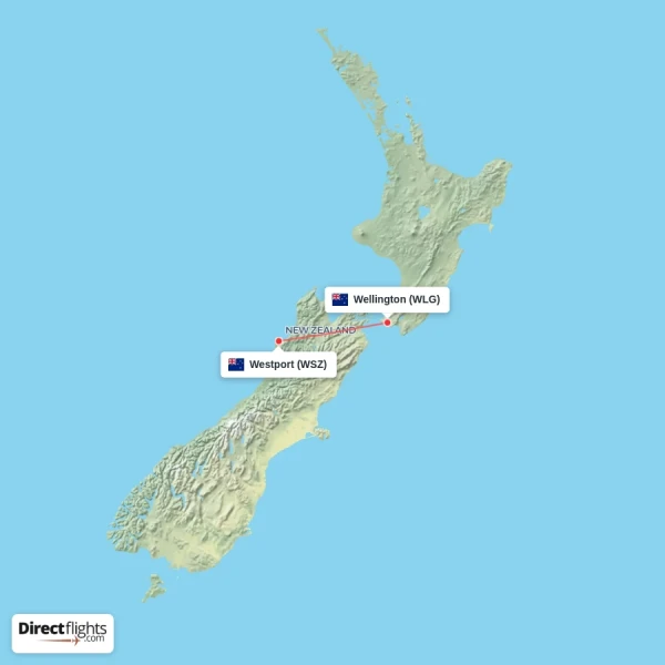 Westport - Wellington direct flight map
