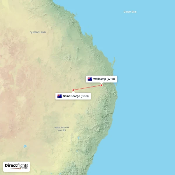 Wellcamp - Saint George direct flight map