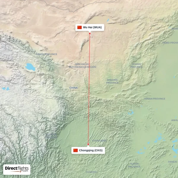 Wu Hai - Chongqing direct flight map