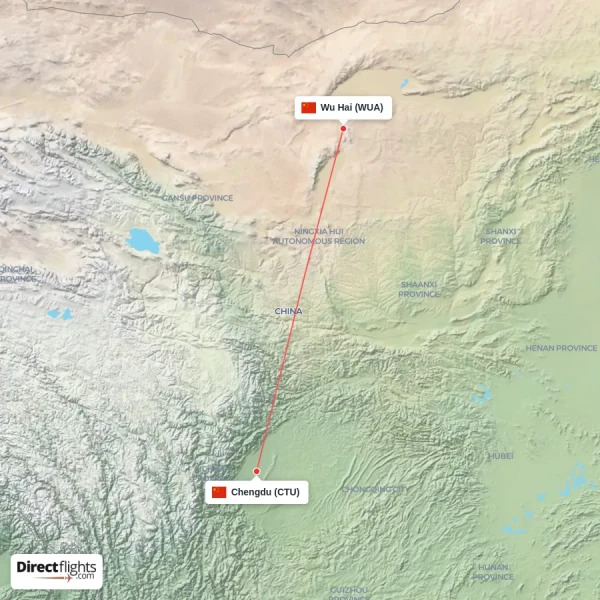 Wu Hai - Chengdu direct flight map