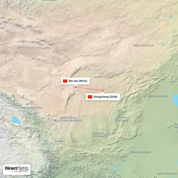 Wu Hai - Dongsheng direct flight map