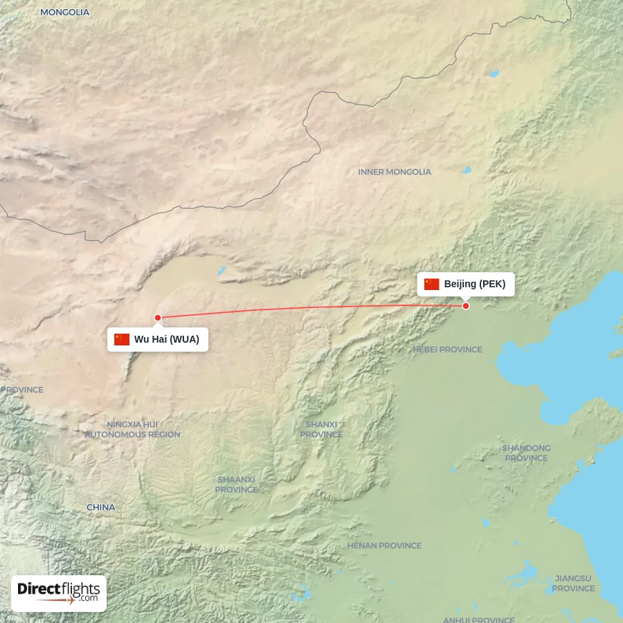 WUA - PEK route map
