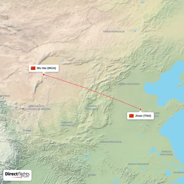 Wu Hai - Jinan direct flight map
