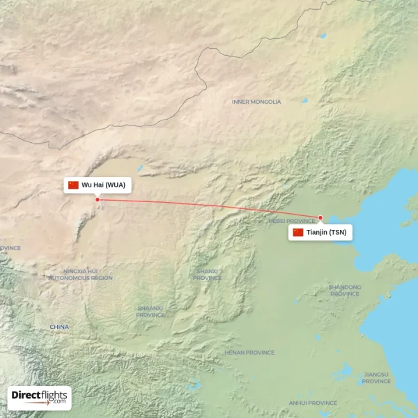 Wu Hai - Tianjin direct flight map