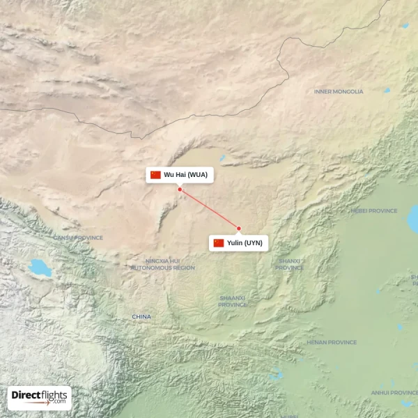 Wu Hai - Yulin direct flight map