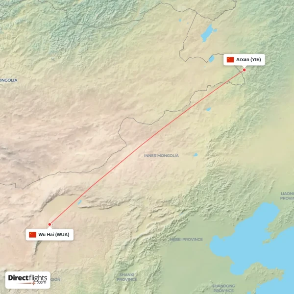 Wu Hai - Arxan direct flight map