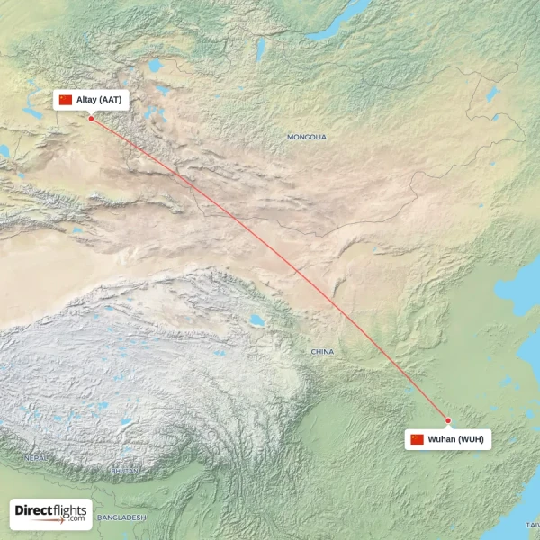 Wuhan - Altay direct flight map