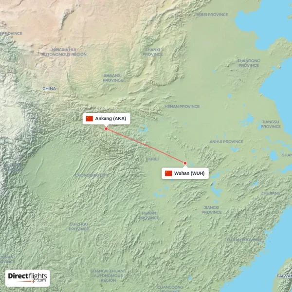 Wuhan - Ankang direct flight map