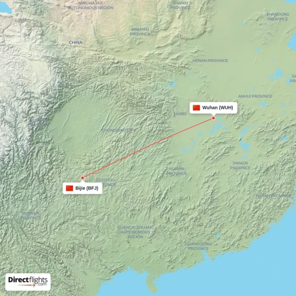Wuhan - Bijie direct flight map