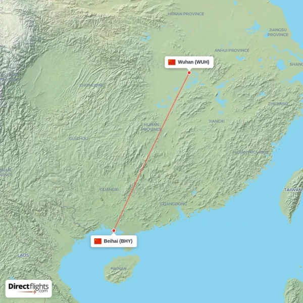 Wuhan - Beihai direct flight map