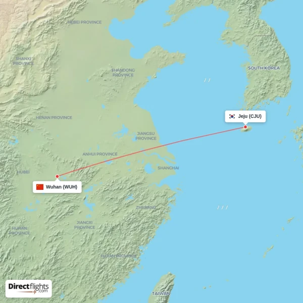 Wuhan - Jeju direct flight map