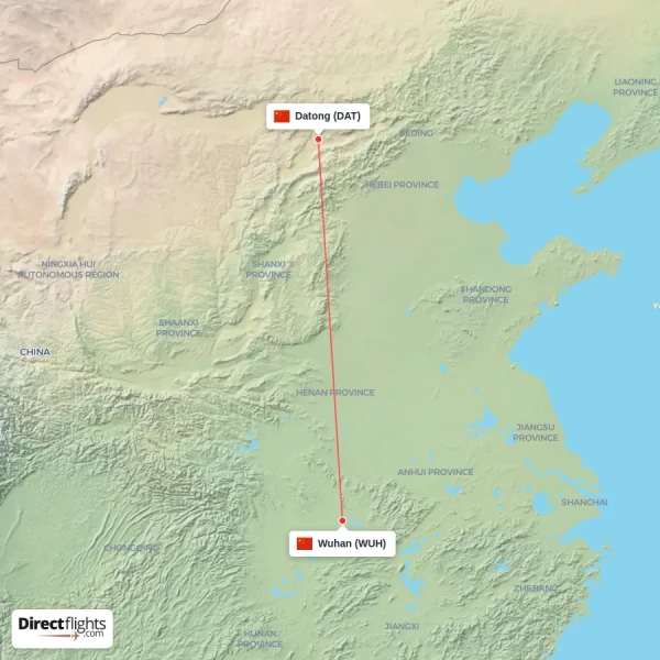 Wuhan - Datong direct flight map